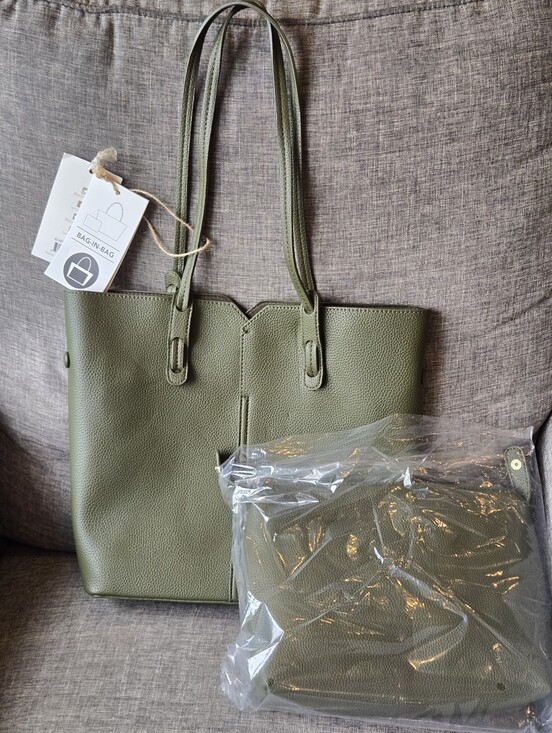 Antik Kraft Handbags - 🔹 Antik Kraft Tote Bag Olive Green Pebbled BAG IN A BAG